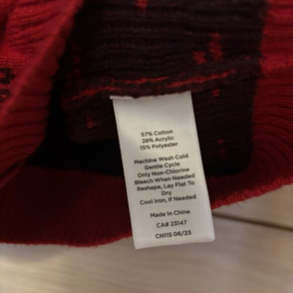 TALBOTS RED ZIP FRONT CARDIGAN - NORDIC DEER FAIR ISLE MP - Picture 6 of 7